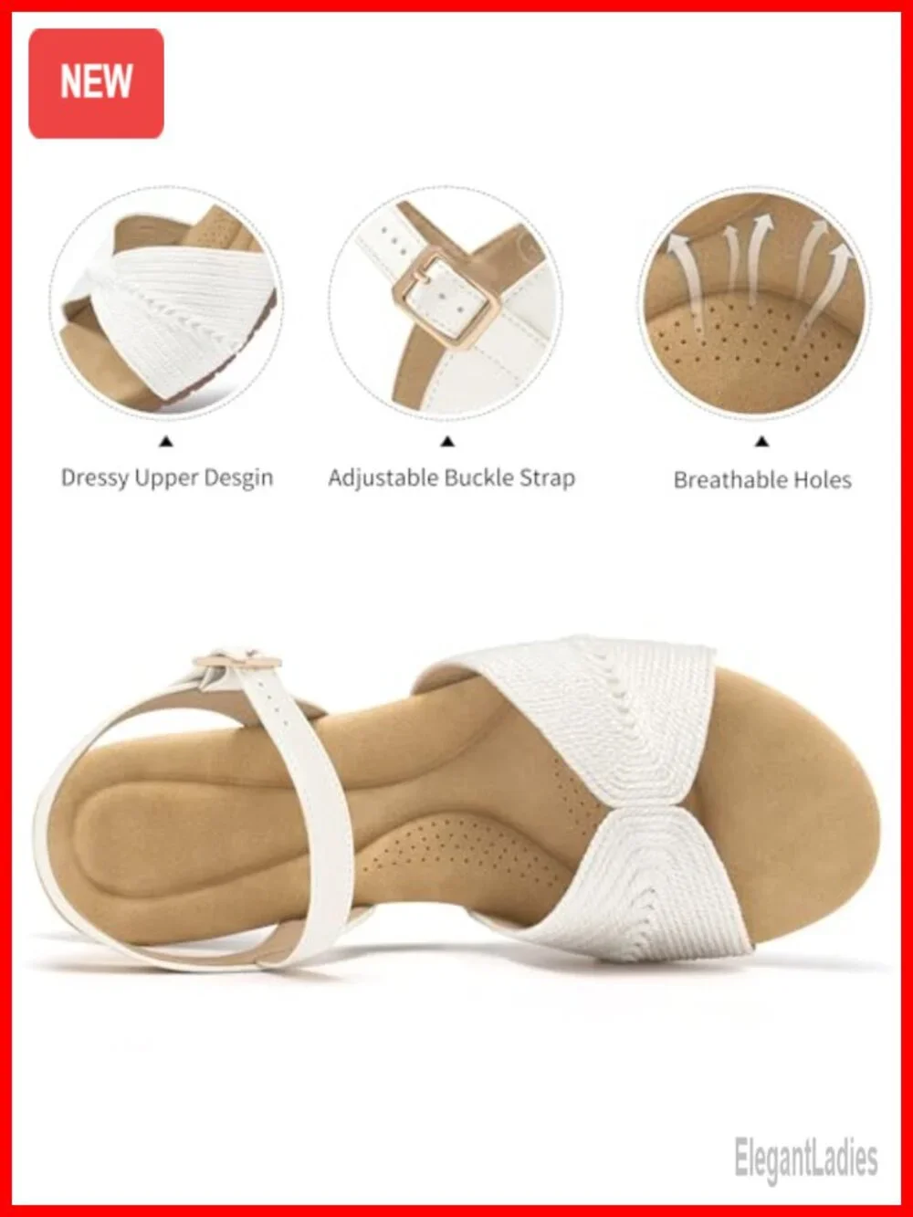 Comfortable Open Toe Wedge Sandals with Ankle Strap Buckle